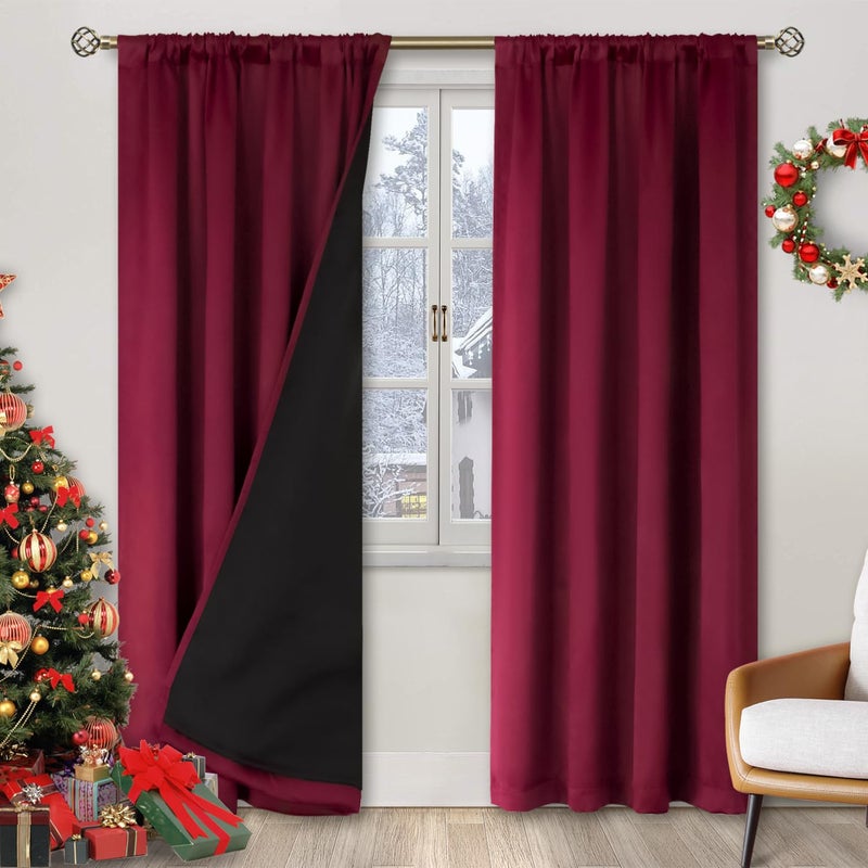 BGment Blackout Curtains for Living Room 84 Inch Length, Christmas Thermal Insulated Full Room Darkening Noise Reducing Rod Pocket Bedroom Curtainsï¼Œ2 Panelsï¼Œ Burgundy Redï¼Œ52 Inch Wide - Image 1